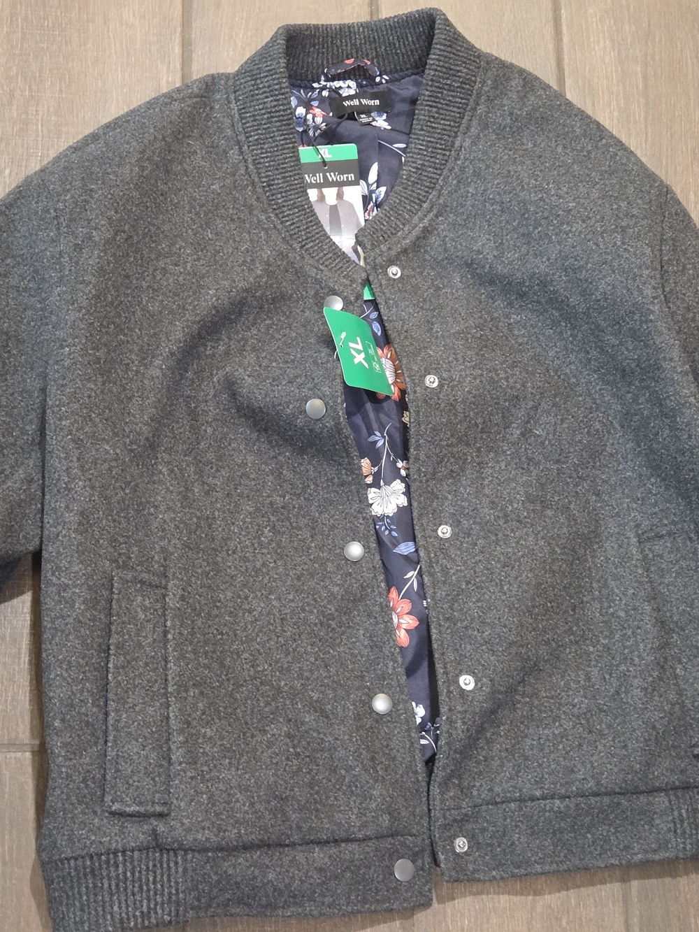 Well Worn Women's Charcoal Gray Jacket With Floral Lining